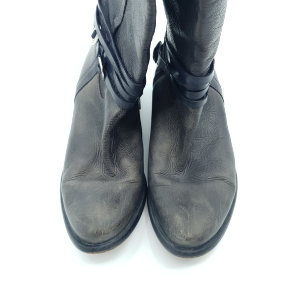 Freebird by Steven Black Brown Leather Knee High Strappy Texan Style Boots Sz 9 - Picture 5 of 12